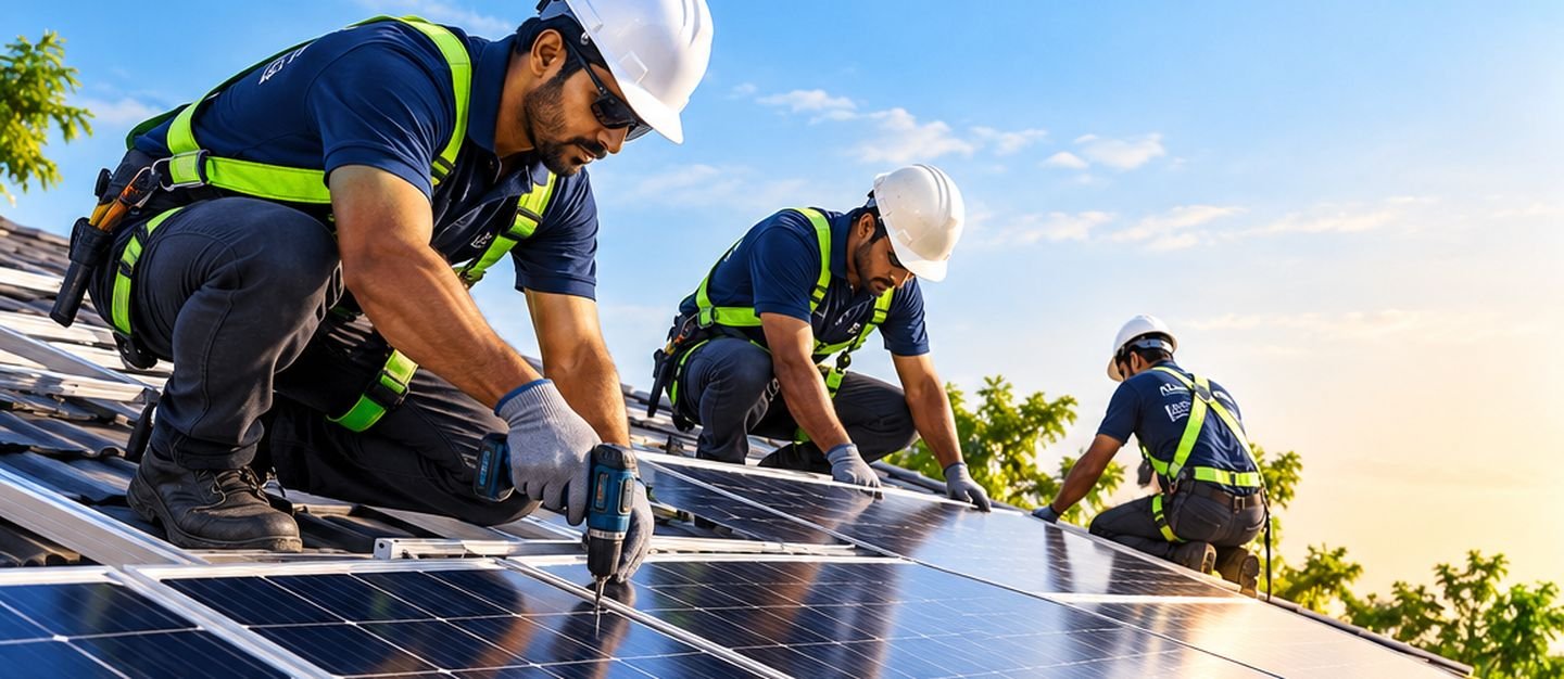 Solar installation team at work
